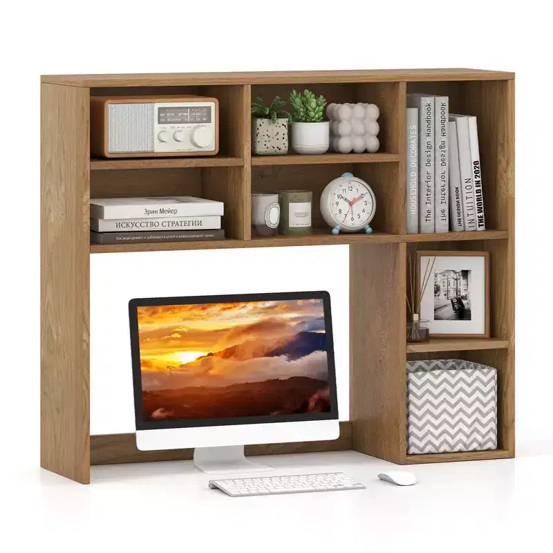 Étagère de bureau avec 7 compartiments ouverts et 3 étagères réglables Naturel/Beige/Gris/Marron/Blanc