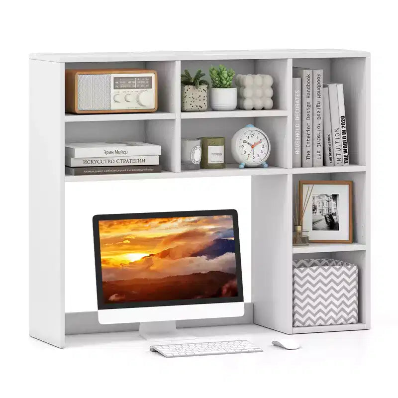 Étagère de bureau avec 7 compartiments ouverts et 3 étagères réglables Naturel/Beige/Gris/Marron/Blanc