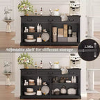 Grand buffet de rangement 65, bahut de cuisine de style campagnard avec 3 tiroirs et 4 portes, meuble de bar à café et à vin avec rangement, Noyer
