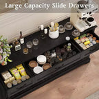 Grand buffet de rangement 65, bahut de cuisine de style campagnard avec 3 tiroirs et 4 portes, meuble de bar à café et à vin avec rangement, Noyer