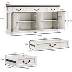 Grand buffet de rangement 65, bahut de cuisine de style campagnard avec 3 tiroirs et 4 portes, meuble de bar à café et à vin avec rangement, Noyer
