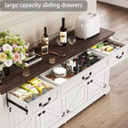 Grand buffet de rangement 65, bahut de cuisine de style campagnard avec 3 tiroirs et 4 portes, meuble de bar à café et à vin avec rangement, Noyer