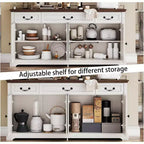 Grand buffet de rangement 65, bahut de cuisine de style campagnard avec 3 tiroirs et 4 portes, meuble de bar à café et à vin avec rangement, Noyer