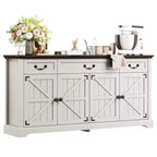 Grand buffet de rangement 65, bahut de cuisine de style campagnard avec 3 tiroirs et 4 portes, meuble de bar à café et à vin avec rangement, Noyer