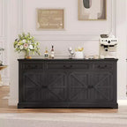Dyonery 65 Large Buffet Storage Cabinet, Farmhouse Kitchen Sideboard Buffet with 3 Drawers and 4 Doors, Coffee Wine Bar Cabinet with Storage, Walnut