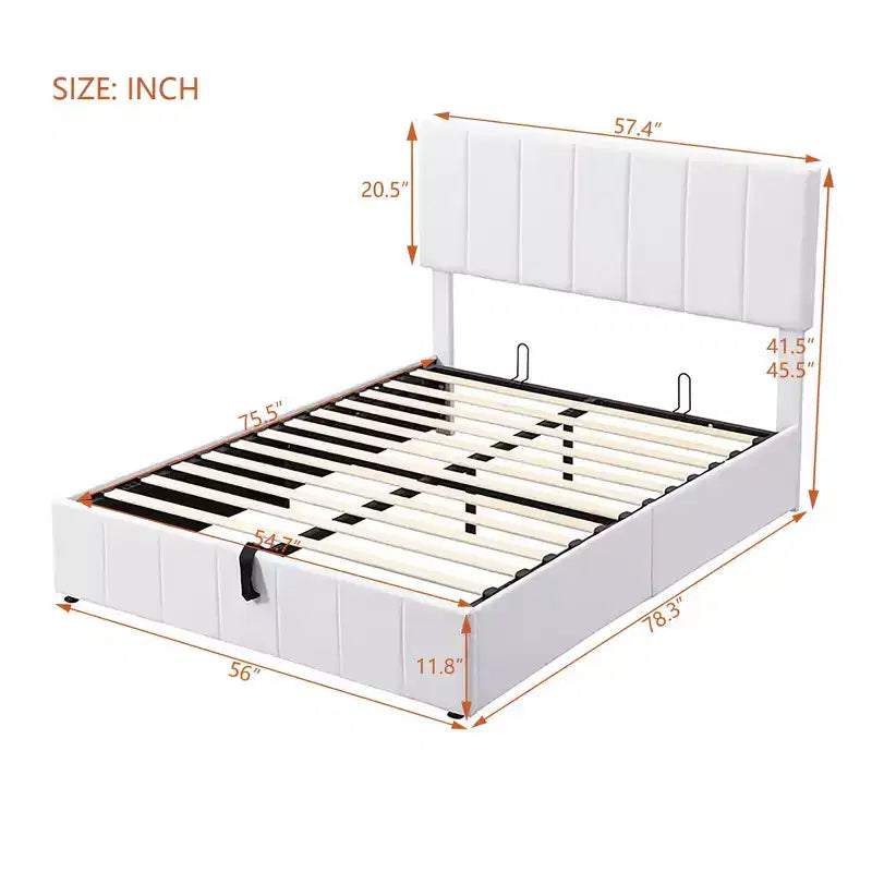 Cadre de lit plateforme grand lit/queen avec grande tête de lit rembourrée avec système de rangement hydraulique, lattes solides, aucun sommier tapissier requis, montage facile