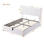 Cadre de lit plateforme grand lit/queen avec grande tête de lit rembourrée avec système de rangement hydraulique, lattes solides, aucun sommier tapissier requis, montage facile