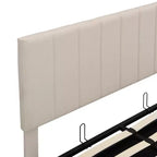 Cadre de lit plateforme grand lit/queen avec grande tête de lit rembourrée avec système de rangement hydraulique, lattes solides, aucun sommier tapissier requis, montage facile