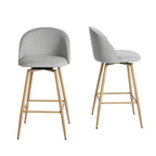 HomeRoots Set of Two 27 Gray and Oak Fabric and Metal Low Back Counter Height Swivel Bar Chairs