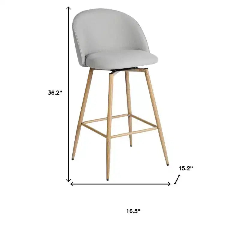 Lot de deux tabourets de bar pivotants à dossier bas en tissu gris et chêne et métal de 27 pouces