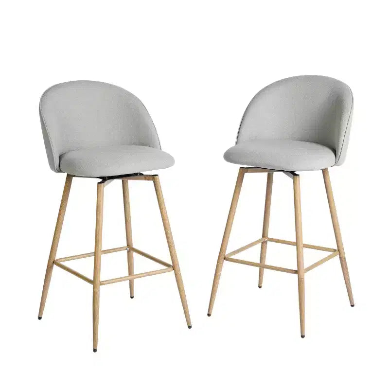 Lot de deux tabourets de bar pivotants à dossier bas en tissu gris et chêne et métal de 27 pouces
