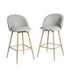 Lot de deux tabourets de bar pivotants à dossier bas en tissu gris et chêne et métal de 27 pouces
