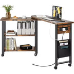 360 Degree Rotating End Table, Movable Side Table with Extra Storage Bag, 6 Lockable Wheels, Versatile Swivel Tables for Bedroom, Living Room,Office