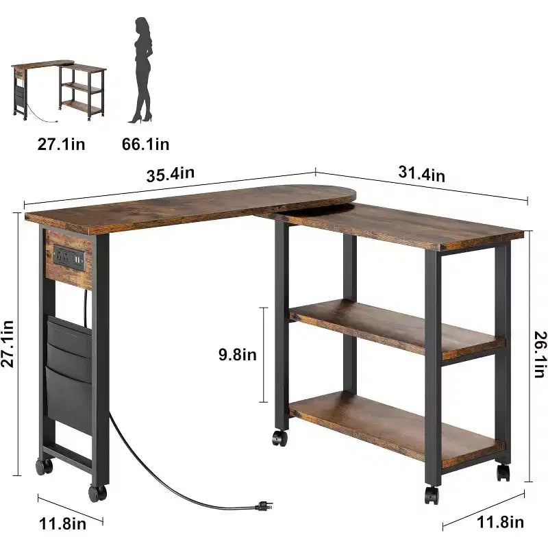 Table d'appoint rotative à 360 degrés, table d'appoint mobile avec sac de rangement supplémentaire, 6 roulettes verrouillables, tables pivotantes polyvalentes pour chambre, salon, bureau