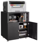 COZONY Metal Storage Cabinet on Wheels, Rolling Printer Stand w/ Doors & Shelf for Home Office