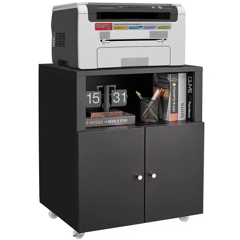 Armoire de rangement métallique sur roulettes, support d'imprimante roulant avec portes et étagère pour bureau à domicile