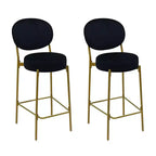 HomeRoots Set of Two 29 Black and Gold Velvet and Metal Low Back Bar Height Bar Chairs