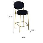 Lot de deux chaises de bar basses en velours et métal noirs et dorés de 73,66 cm