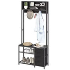Hall Tree with Bench and Shoe Storage Entryway Coat Rack with Hooks Shelves Fabric Drawers