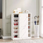 Marble White Shoe Cabinet With Sliding Door With 6 Tiers Can Hold At Least 30 Pairs Shoes