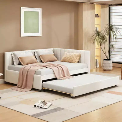 Luxystar Modern Full Size Linen Upholstered Daybed with Trundle