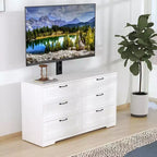 Meuble TV moderne avec support réglable, commode de rangement à 6 tiroirs - Grande table console multimédia en MDF pour téléviseurs de 32 à 80 pouces - Meuble de divertissement pour salon