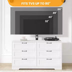Meuble TV moderne avec support réglable, commode de rangement à 6 tiroirs - Grande table console multimédia en MDF pour téléviseurs de 32 à 80 pouces - Meuble de divertissement pour salon