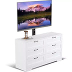 Meuble TV moderne avec support réglable, commode de rangement à 6 tiroirs - Grande table console multimédia en MDF pour téléviseurs de 32 à 80 pouces - Meuble de divertissement pour salon
