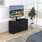 Meuble TV moderne avec support réglable, commode de rangement à 6 tiroirs - Grande table console multimédia en MDF pour téléviseurs de 32 à 80 pouces - Meuble de divertissement pour salon