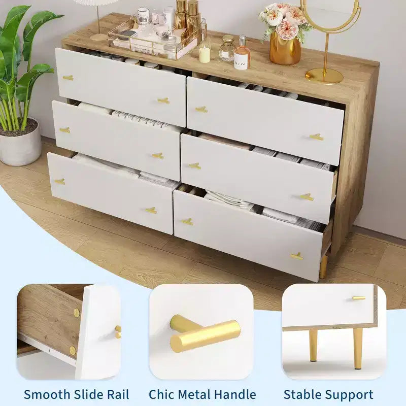 Commode de Ferme à 6 Tiroirs, Commode Rustique en Bois, Grand Rangement, Armoire de Rangement Décorative, Pour Chambre à Coucher, Salon
