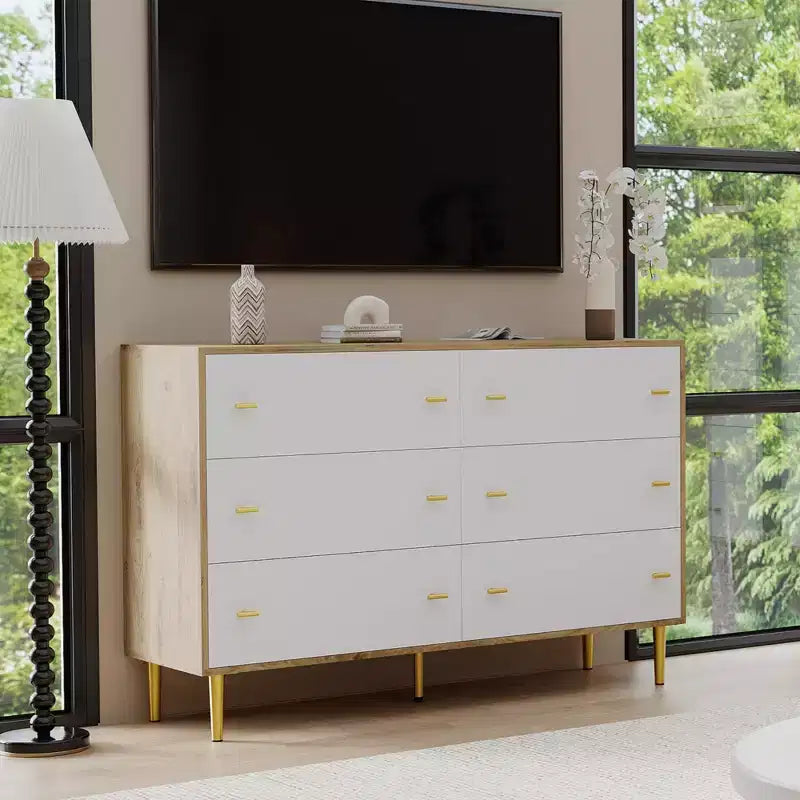 Commode de Ferme à 6 Tiroirs, Commode Rustique en Bois, Grand Rangement, Armoire de Rangement Décorative, Pour Chambre à Coucher, Salon