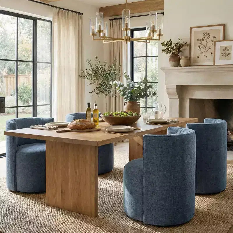 Chaises de salle à manger modernes pivotantes, sans accoudoirs, en tissu texturé tissé, avec dossier incurvé, pour salle à manger ou cuisine