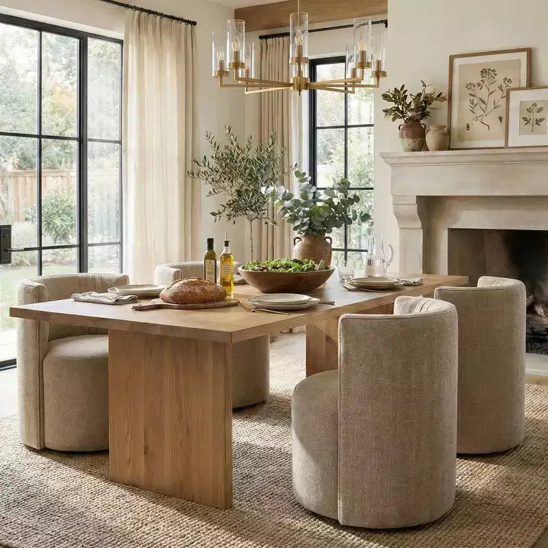 Chaises de salle à manger modernes pivotantes, sans accoudoirs, en tissu texturé tissé, avec dossier incurvé, pour salle à manger ou cuisine