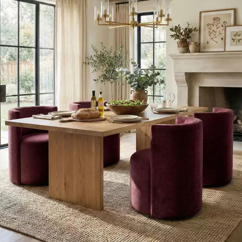 Chaises de salle à manger modernes pivotantes, sans accoudoirs, en tissu texturé tissé, avec dossier incurvé, pour salle à manger ou cuisine