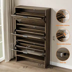 Meuble à chaussures autoportant de 32 po de large à trois tiroirs basculants, meuble de rangement cannelé pour chaussures d'entrée, de couloir et de maison
