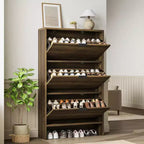 Meuble à chaussures autoportant de 32 po de large à trois tiroirs basculants, meuble de rangement cannelé pour chaussures d'entrée, de couloir et de maison