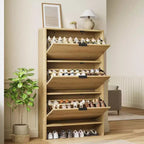 Meuble à chaussures autoportant de 32 po de large à trois tiroirs basculants, meuble de rangement cannelé pour chaussures d'entrée, de couloir et de maison
