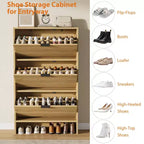 Meuble à chaussures autoportant de 32 po de large à trois tiroirs basculants, meuble de rangement cannelé pour chaussures d'entrée, de couloir et de maison