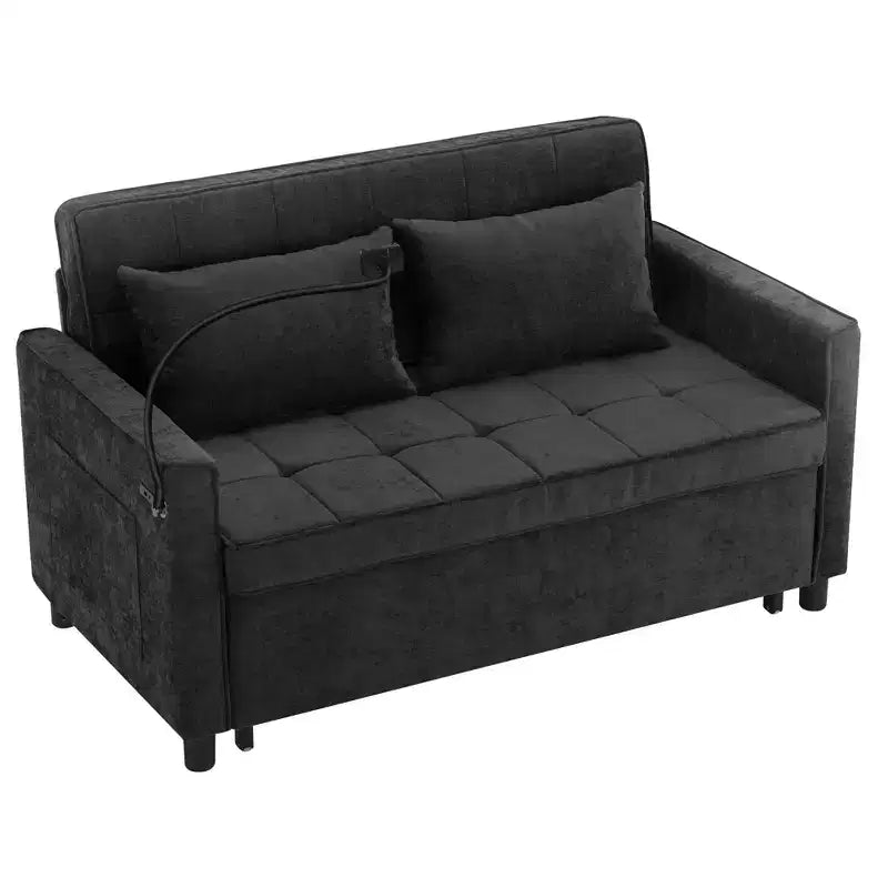56.9 Canapé deux places convertible avec coussin de dossier réversible et deux ports USB
