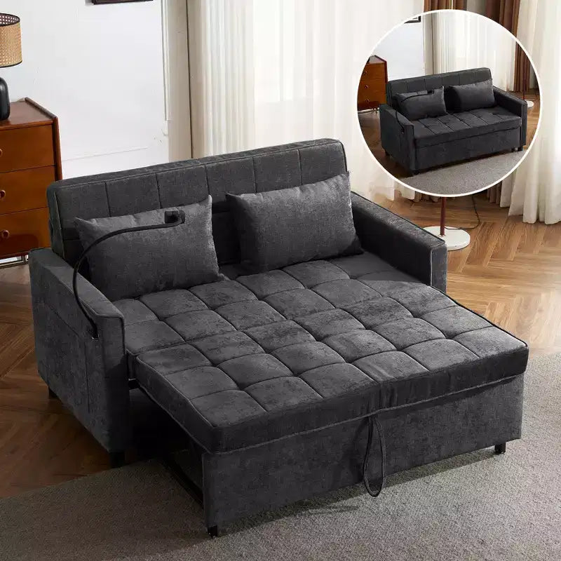 56.9 Canapé deux places convertible avec coussin de dossier réversible et deux ports USB