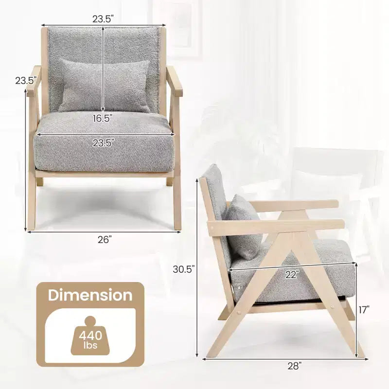 Fauteuil d'appoint Mid-Century Modern en tissu chenille doux avec dossier Marron/Gris