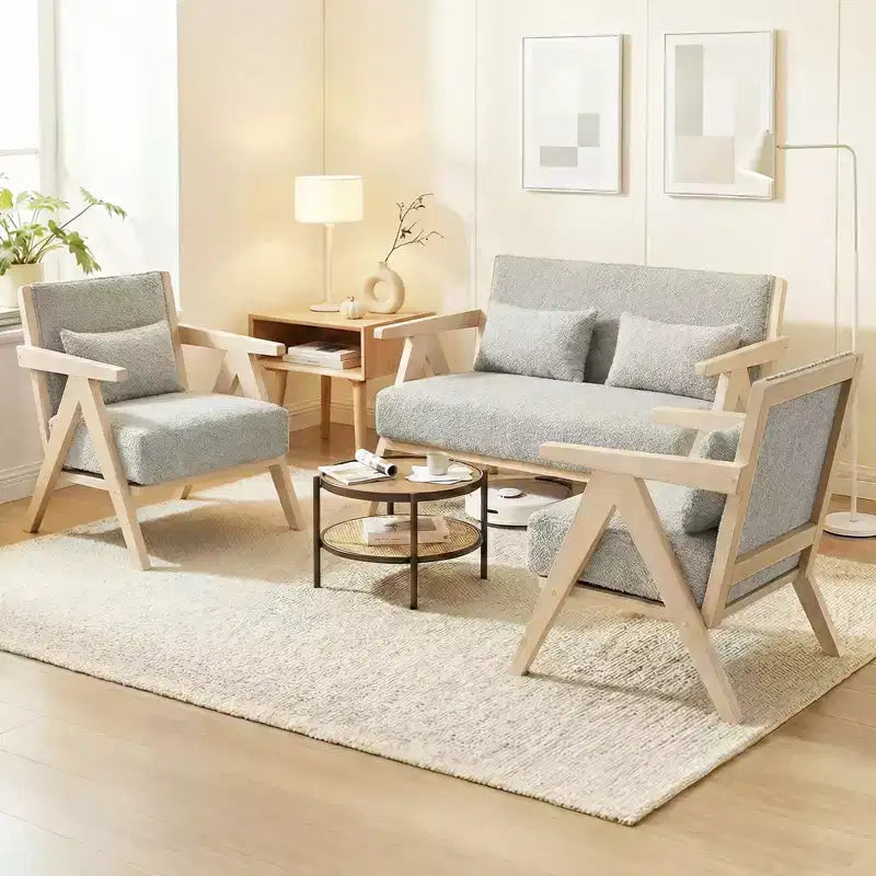 Fauteuil d'appoint Mid-Century Modern en tissu chenille doux avec dossier Marron/Gris