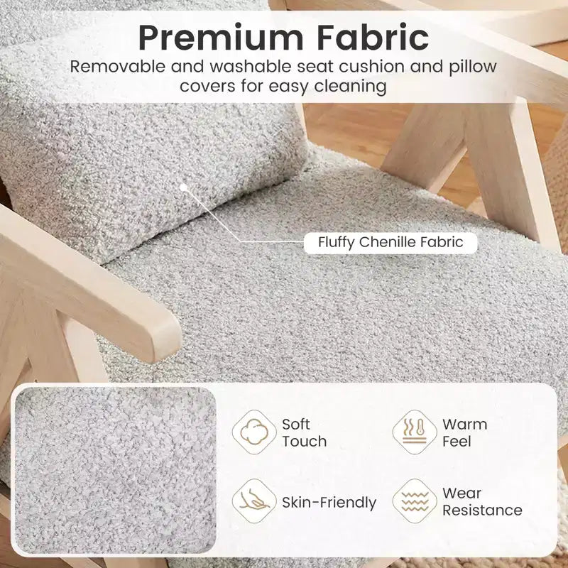 Fauteuil d'appoint Mid-Century Modern en tissu chenille doux avec dossier Marron/Gris