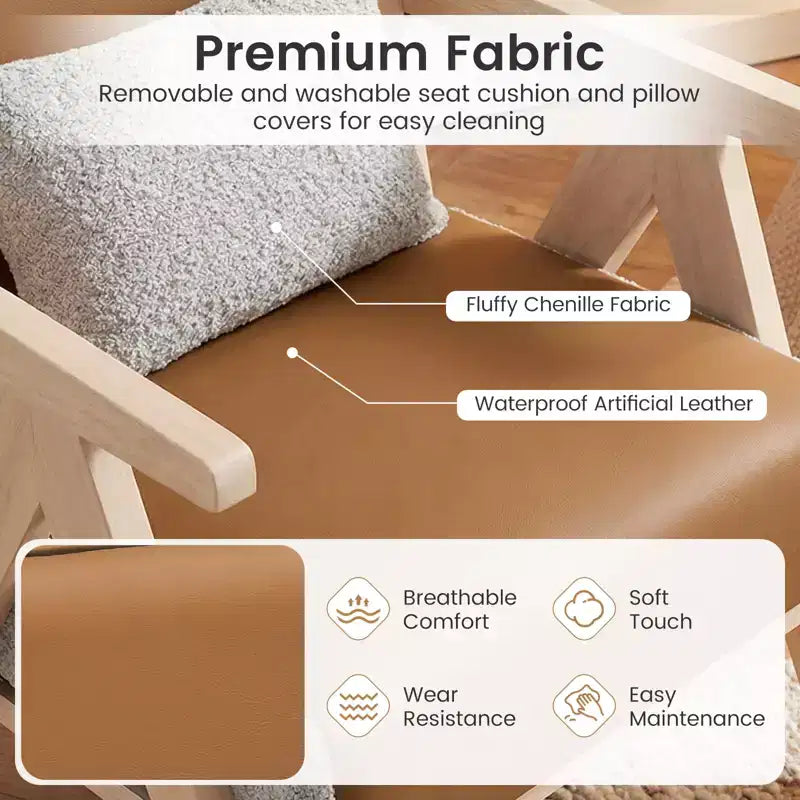 Fauteuil d'appoint Mid-Century Modern en tissu chenille doux avec dossier Marron/Gris