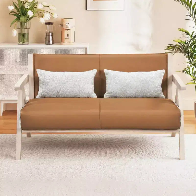 Fauteuil d'appoint Mid-Century Modern en tissu chenille doux avec dossier Marron/Gris