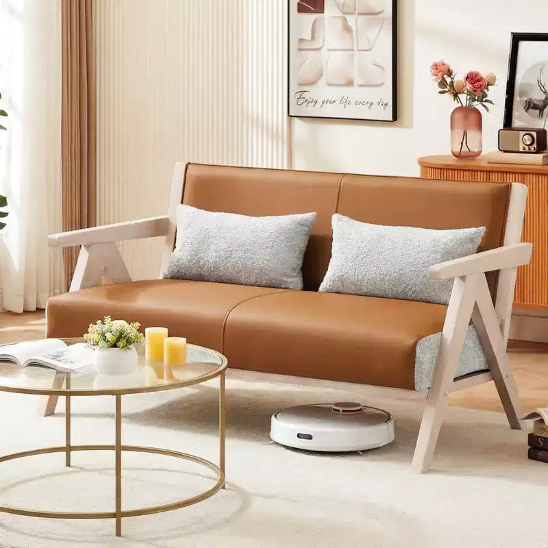 Fauteuil d'appoint Mid-Century Modern en tissu chenille doux avec dossier Marron/Gris