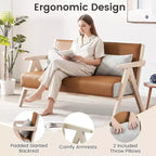 Fauteuil d'appoint Mid-Century Modern en tissu chenille doux avec dossier Marron/Gris