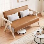 Costway Mid-Century Modern Accent Chair Soft Chenille Fabric Sofa Chair with Backrest Brown/Gray