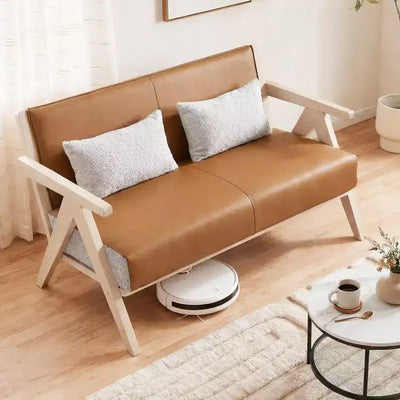 Costway Mid-Century Modern Accent Chair Soft Chenille Fabric Sofa Chair with Backrest Brown/Gray