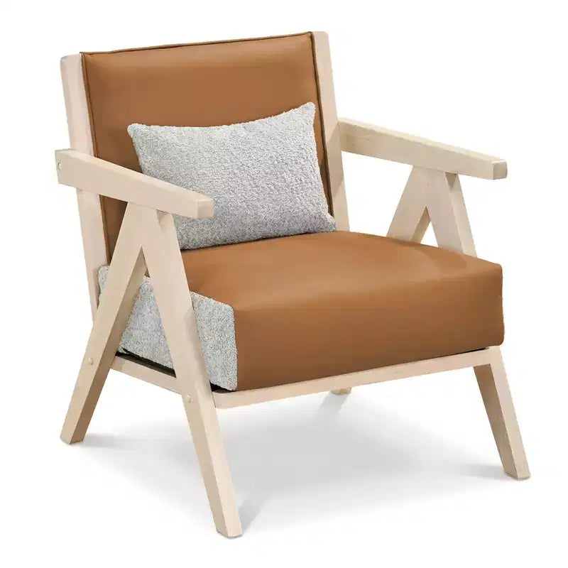 Fauteuil d'appoint Mid-Century Modern en tissu chenille doux avec dossier Marron/Gris